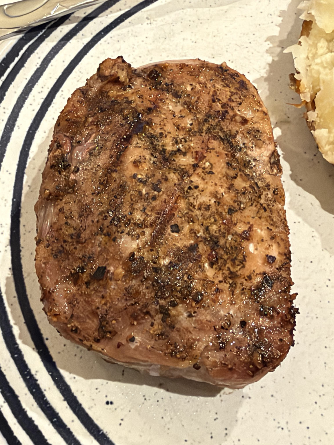 Bourbon-brined grilled pork chop