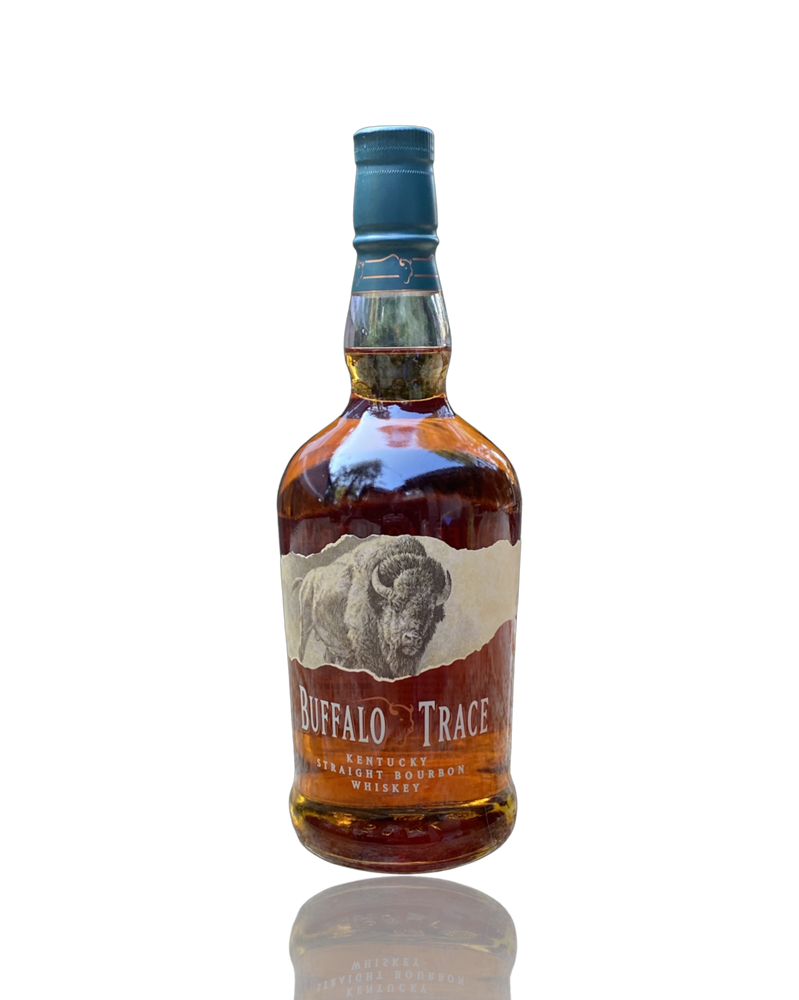 Buffalo Trace bourbon bottle on a black background